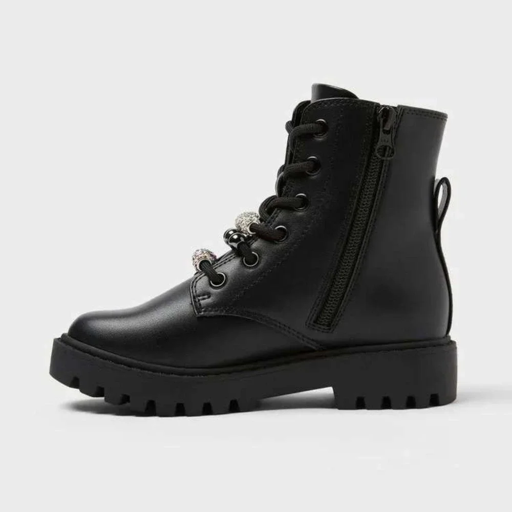 Girls' Bronx Lace-Up Combat Boots by art class Black Size 3 New With Tags